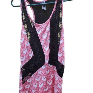 BKE Lace Tank Top XS Pink Black Mixed Print Boho